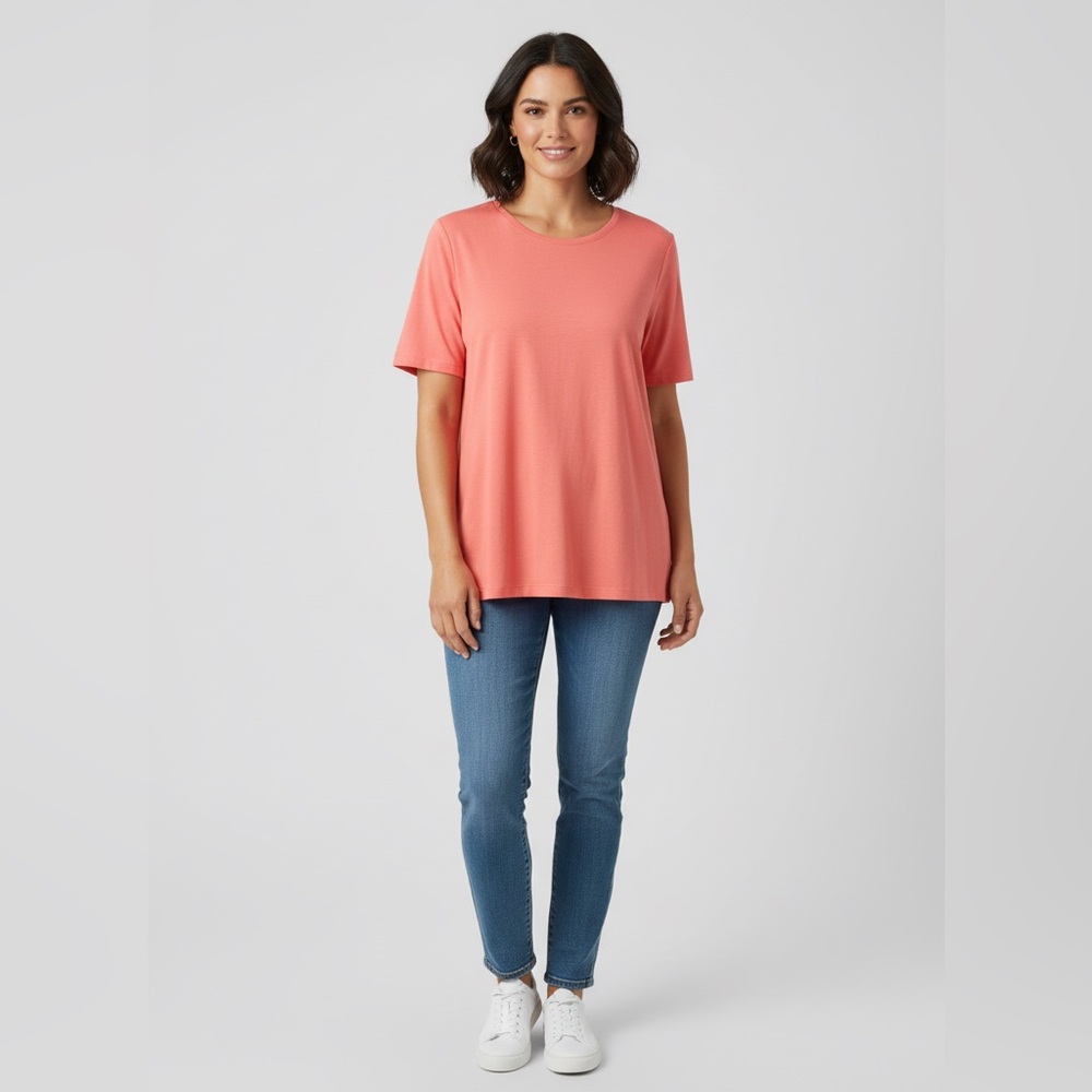Chicos orange T-shirt cotton Tee size 3 size 16 XL short sleeve round crew neck